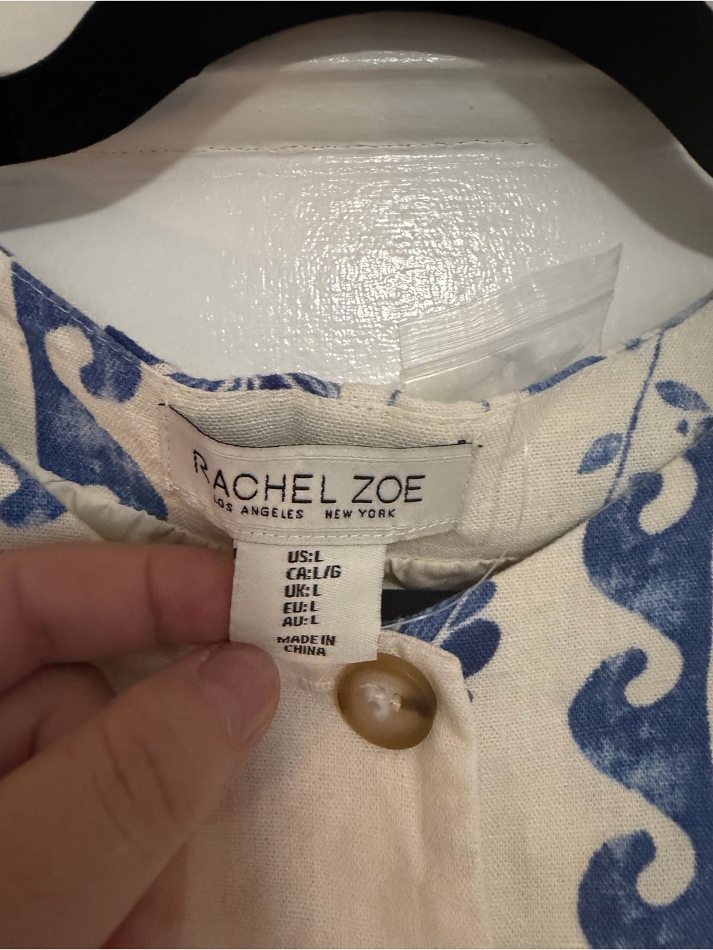 Rachel Zoe Cream and Blue Floral Linen Blend Set Size L - Picture 4 of 5